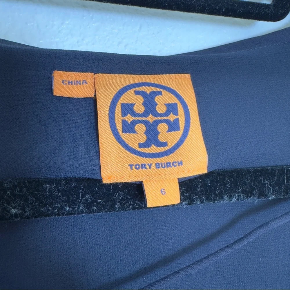 Tory Burch 100%‎ Silk Maxi Dress Navy Size 6 3/4 Length Sleeve